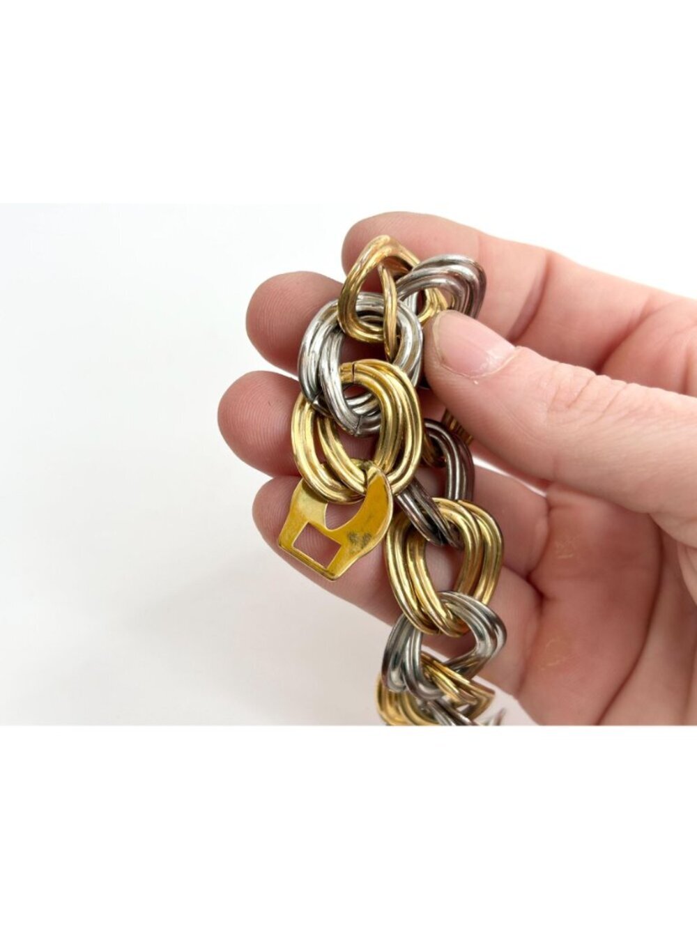 Dual Gold & Silver Double Strung Chunky Vintage 80's Style Bracelet - Picture 11 of 16
